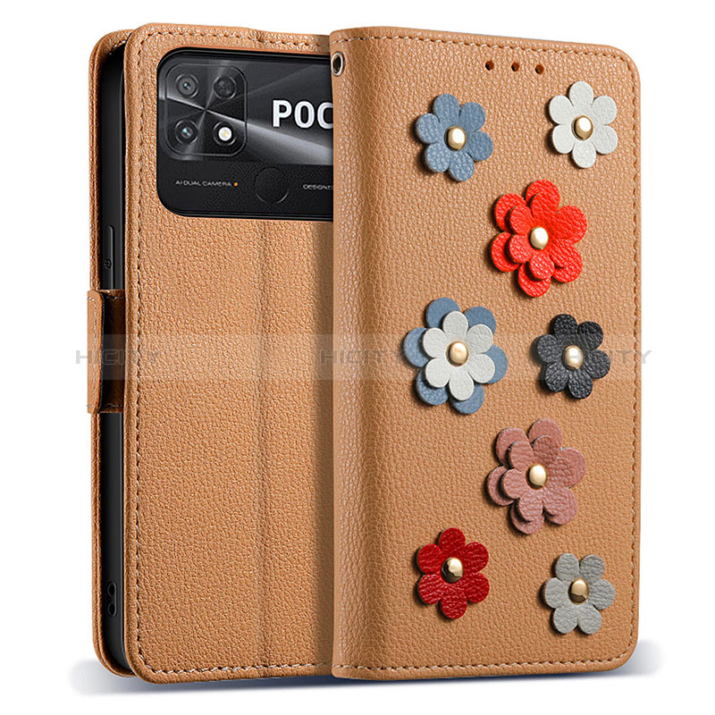 Custodia Portafoglio In Pelle Fiori Cover con Supporto S02D per Xiaomi Poco C40