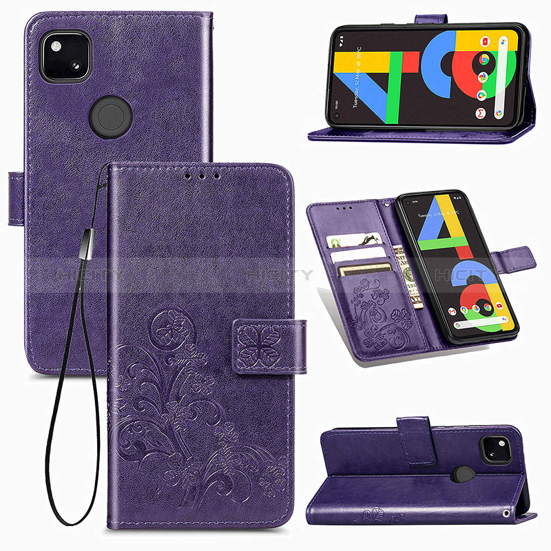 Custodia Portafoglio In Pelle Fiori Cover con Supporto S03D per Google Pixel 4a