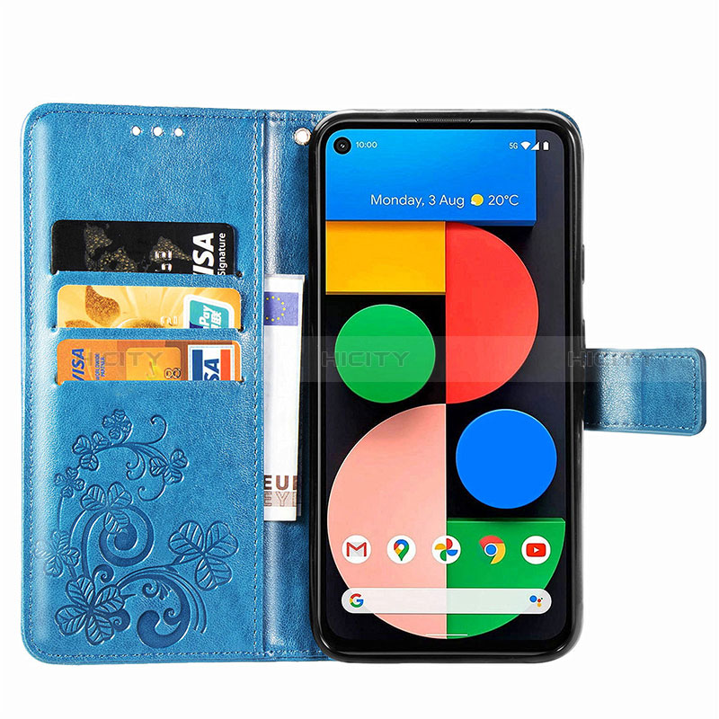 Custodia Portafoglio In Pelle Fiori Cover con Supporto S03D per Google Pixel 5