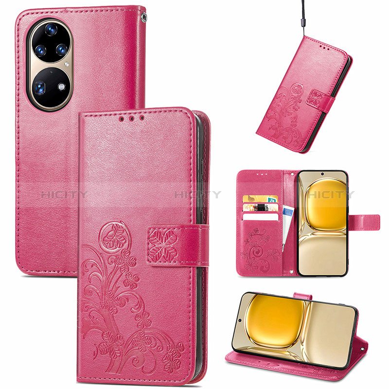 Custodia Portafoglio In Pelle Fiori Cover con Supporto S03D per Huawei P50 Pro