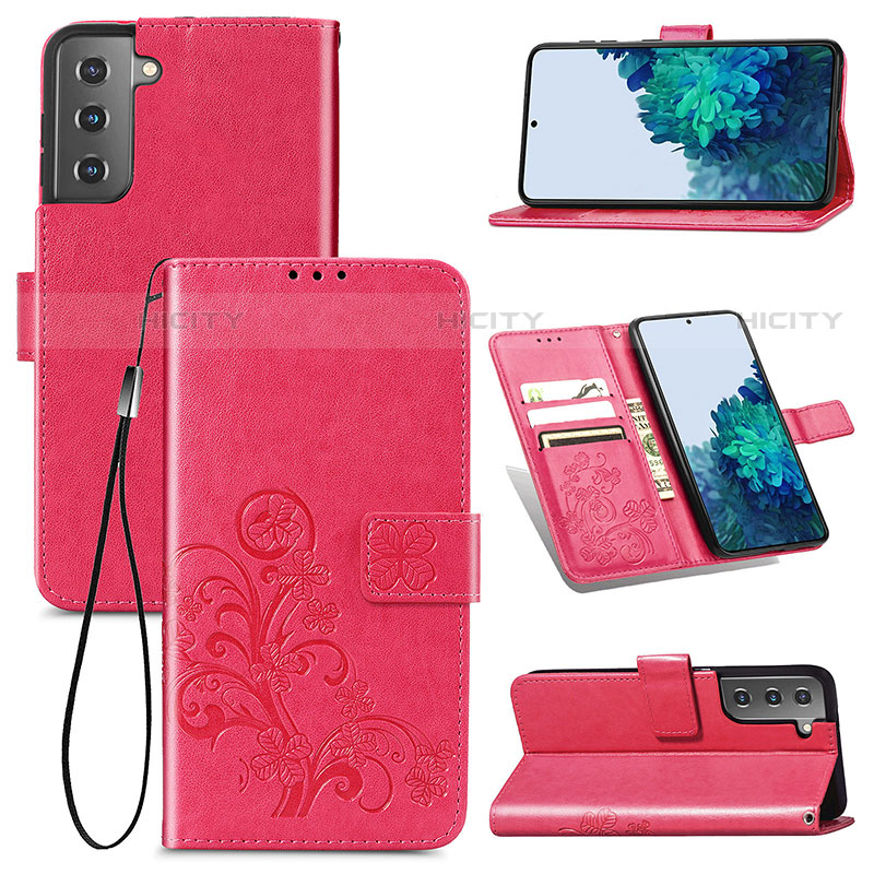 Custodia Portafoglio In Pelle Fiori Cover con Supporto S03D per Samsung Galaxy S21 5G