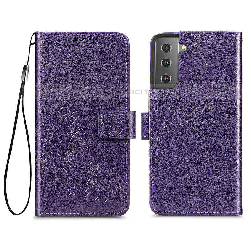 Custodia Portafoglio In Pelle Fiori Cover con Supporto S03D per Samsung Galaxy S21 5G Viola