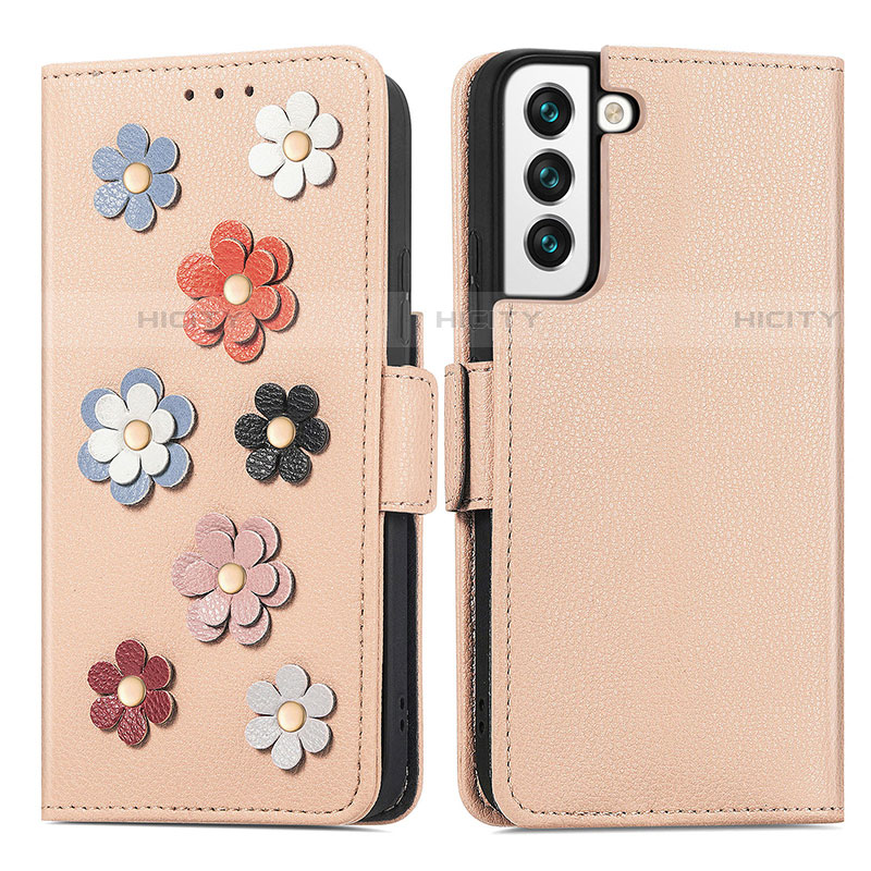 Custodia Portafoglio In Pelle Fiori Cover con Supporto S04D per Samsung Galaxy S22 5G