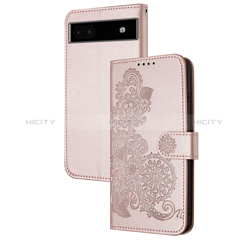 Custodia Portafoglio In Pelle Fiori Cover con Supporto Y01X per Google Pixel 6a 5G Oro Rosa