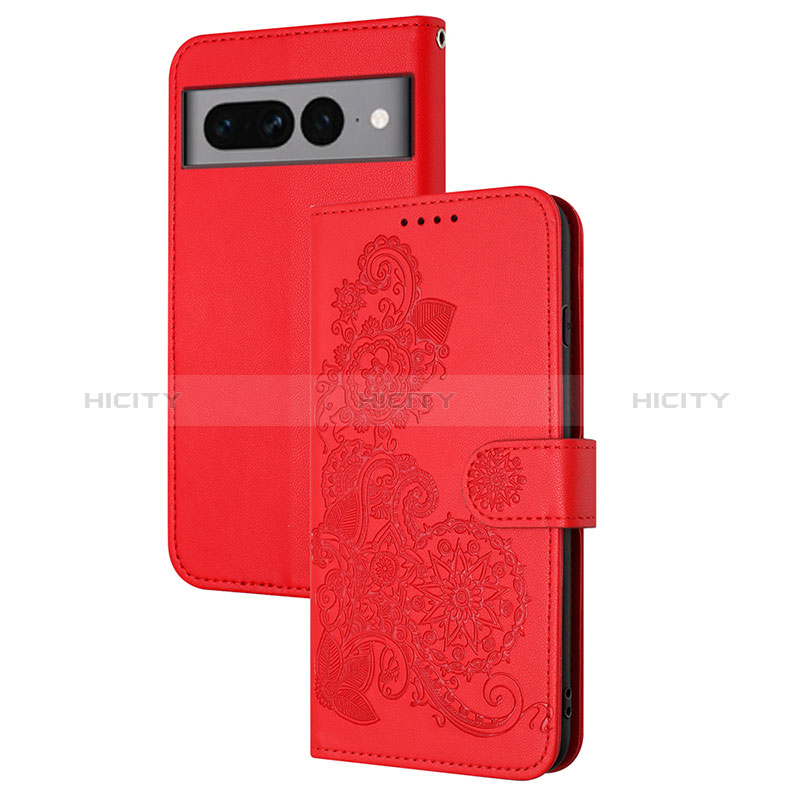 Custodia Portafoglio In Pelle Fiori Cover con Supporto Y01X per Google Pixel 7 Pro 5G Rosso