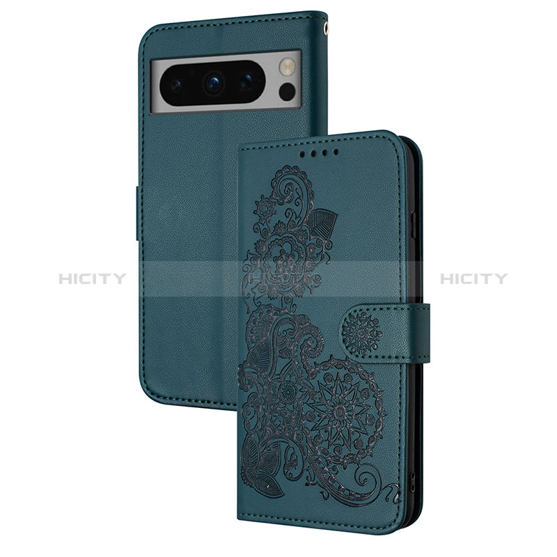 Custodia Portafoglio In Pelle Fiori Cover con Supporto Y01X per Google Pixel 8 5G Verde