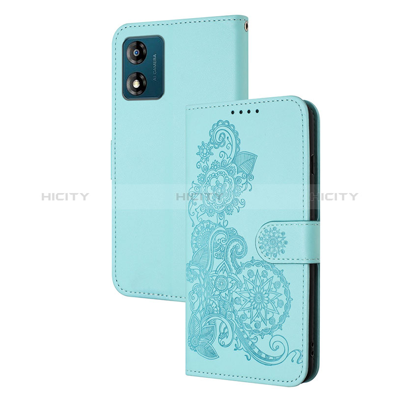 Custodia Portafoglio In Pelle Fiori Cover con Supporto Y01X per Motorola Moto E13 Azzurro