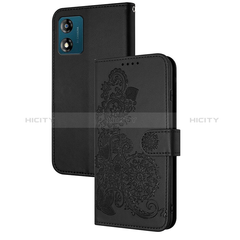 Custodia Portafoglio In Pelle Fiori Cover con Supporto Y01X per Motorola Moto E13 Nero