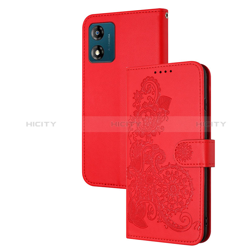 Custodia Portafoglio In Pelle Fiori Cover con Supporto Y01X per Motorola Moto E13 Rosso