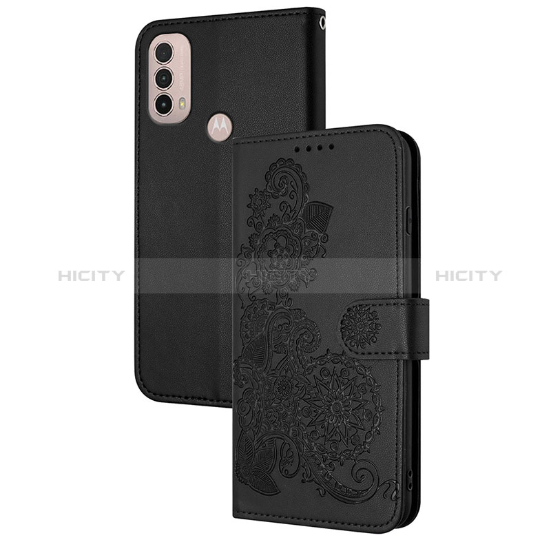 Custodia Portafoglio In Pelle Fiori Cover con Supporto Y01X per Motorola Moto E40 Nero