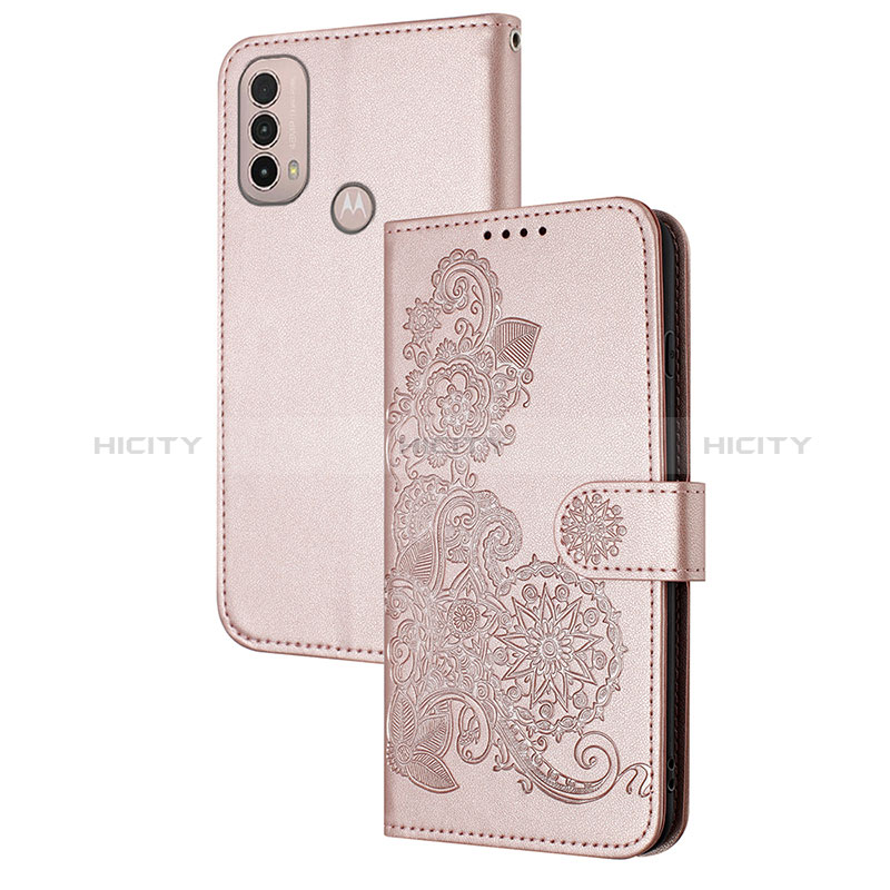 Custodia Portafoglio In Pelle Fiori Cover con Supporto Y01X per Motorola Moto E40 Oro Rosa