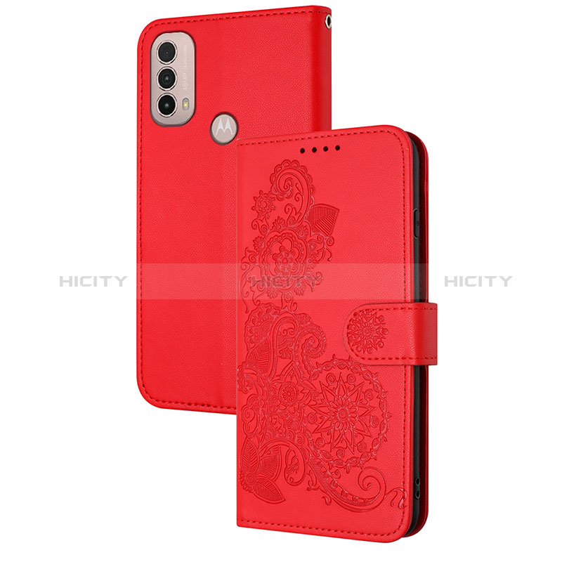 Custodia Portafoglio In Pelle Fiori Cover con Supporto Y01X per Motorola Moto E40 Rosso