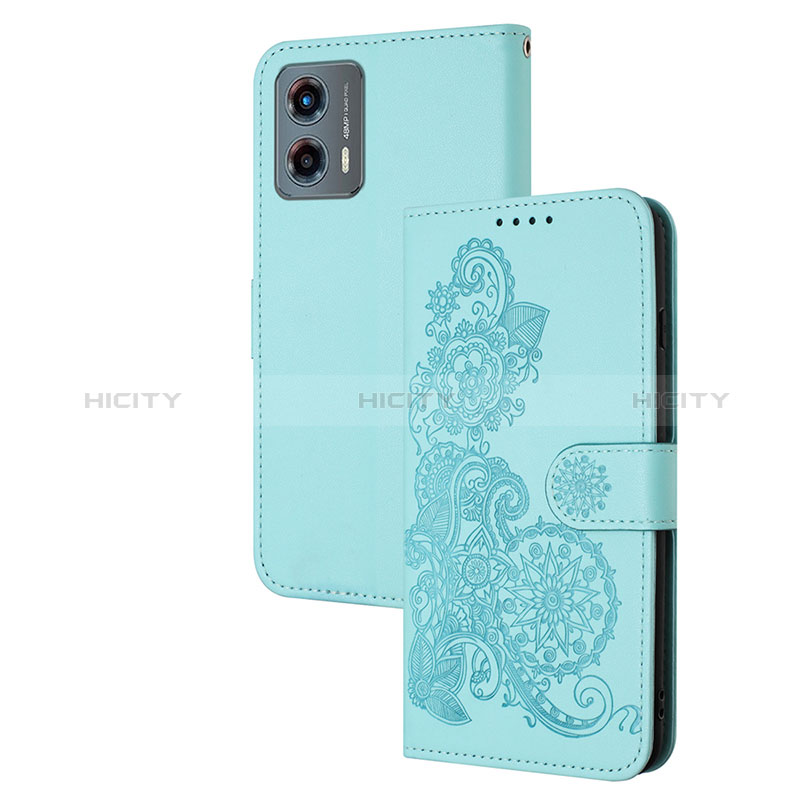 Custodia Portafoglio In Pelle Fiori Cover con Supporto Y01X per Motorola Moto G 5G (2023) Azzurro