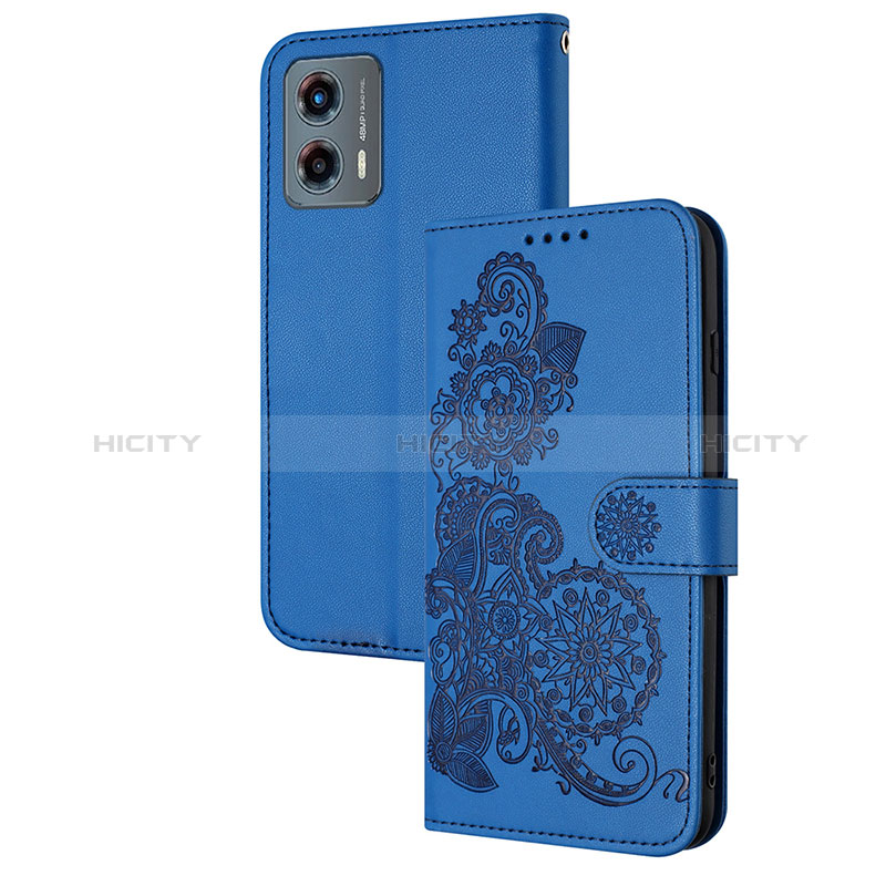 Custodia Portafoglio In Pelle Fiori Cover con Supporto Y01X per Motorola Moto G 5G (2023) Blu