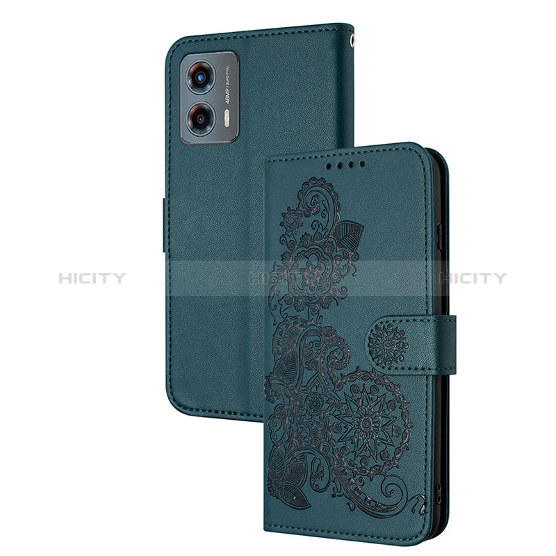 Custodia Portafoglio In Pelle Fiori Cover con Supporto Y01X per Motorola Moto G 5G (2023) Verde