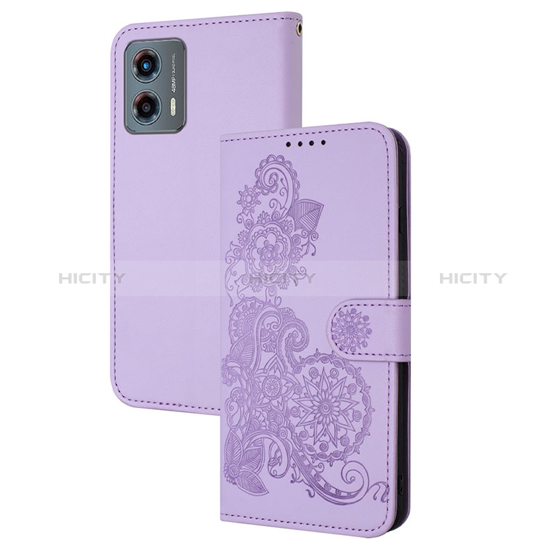 Custodia Portafoglio In Pelle Fiori Cover con Supporto Y01X per Motorola Moto G 5G (2023) Viola