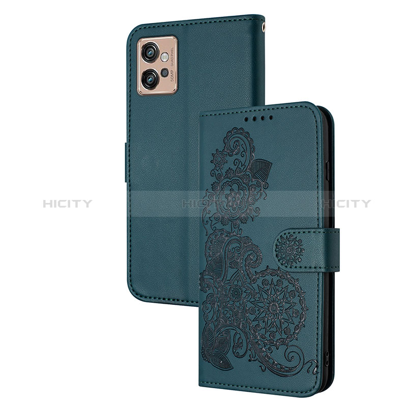 Custodia Portafoglio In Pelle Fiori Cover con Supporto Y01X per Motorola Moto G32 Verde