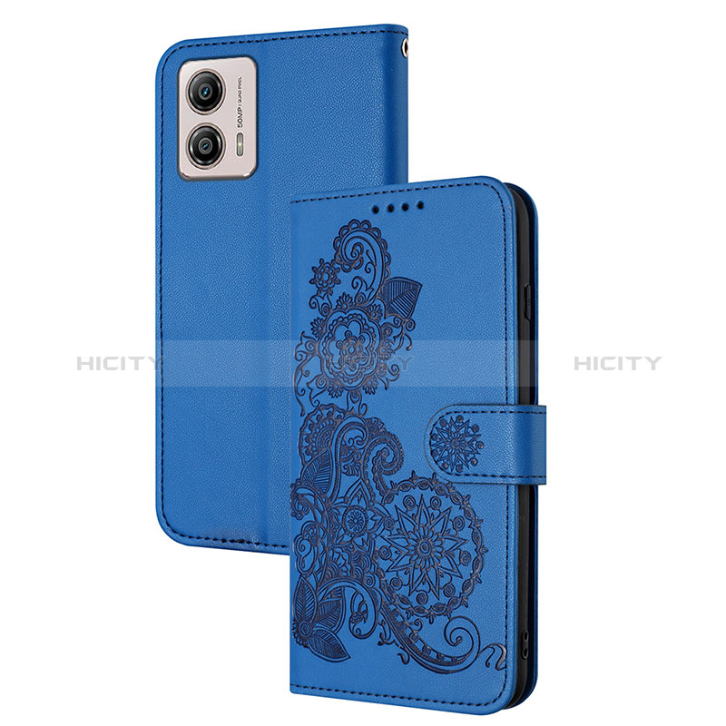 Custodia Portafoglio In Pelle Fiori Cover con Supporto Y01X per Motorola Moto G53 5G Blu