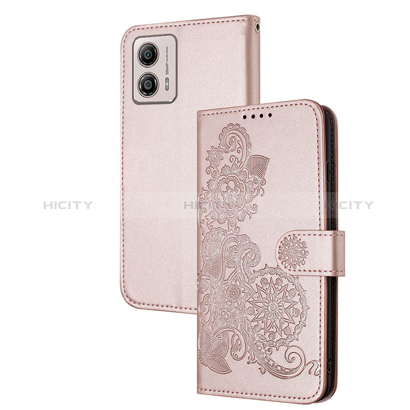 Custodia Portafoglio In Pelle Fiori Cover con Supporto Y01X per Motorola Moto G53 5G Oro Rosa