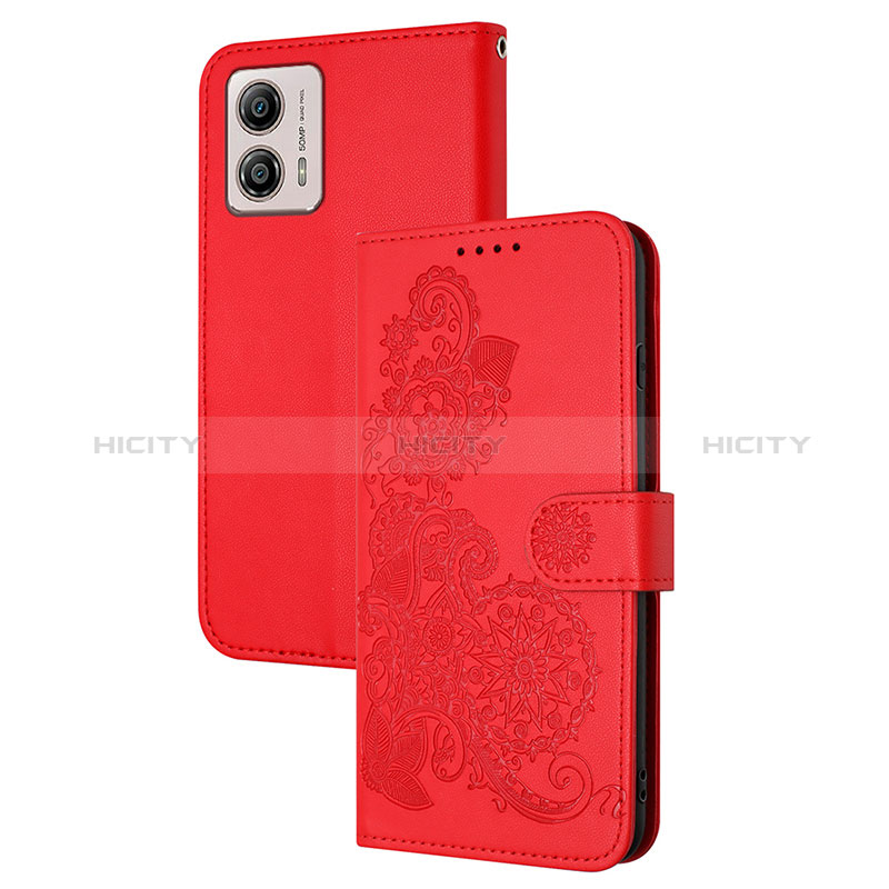 Custodia Portafoglio In Pelle Fiori Cover con Supporto Y01X per Motorola Moto G53 5G Rosso