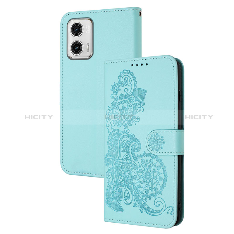 Custodia Portafoglio In Pelle Fiori Cover con Supporto Y01X per Motorola Moto G73 5G Azzurro