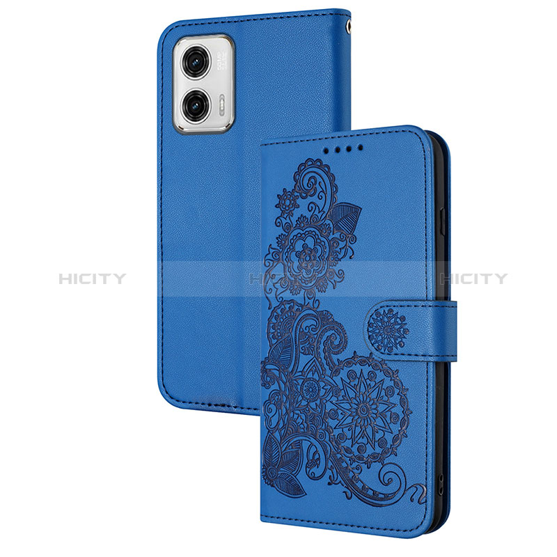 Custodia Portafoglio In Pelle Fiori Cover con Supporto Y01X per Motorola Moto G73 5G Blu