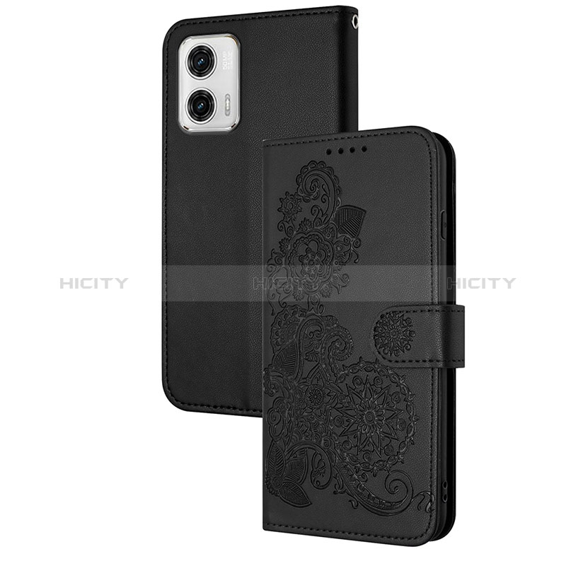 Custodia Portafoglio In Pelle Fiori Cover con Supporto Y01X per Motorola Moto G73 5G Nero