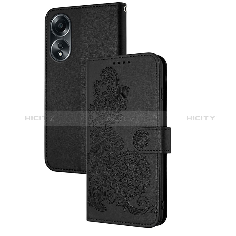 Custodia Portafoglio In Pelle Fiori Cover con Supporto Y01X per Oppo A18 Nero