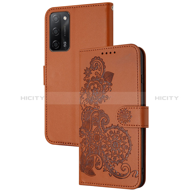 Custodia Portafoglio In Pelle Fiori Cover con Supporto Y01X per Oppo A55 5G Marrone