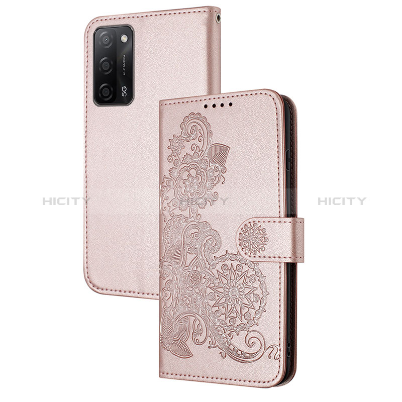 Custodia Portafoglio In Pelle Fiori Cover con Supporto Y01X per Oppo A55 5G Oro Rosa