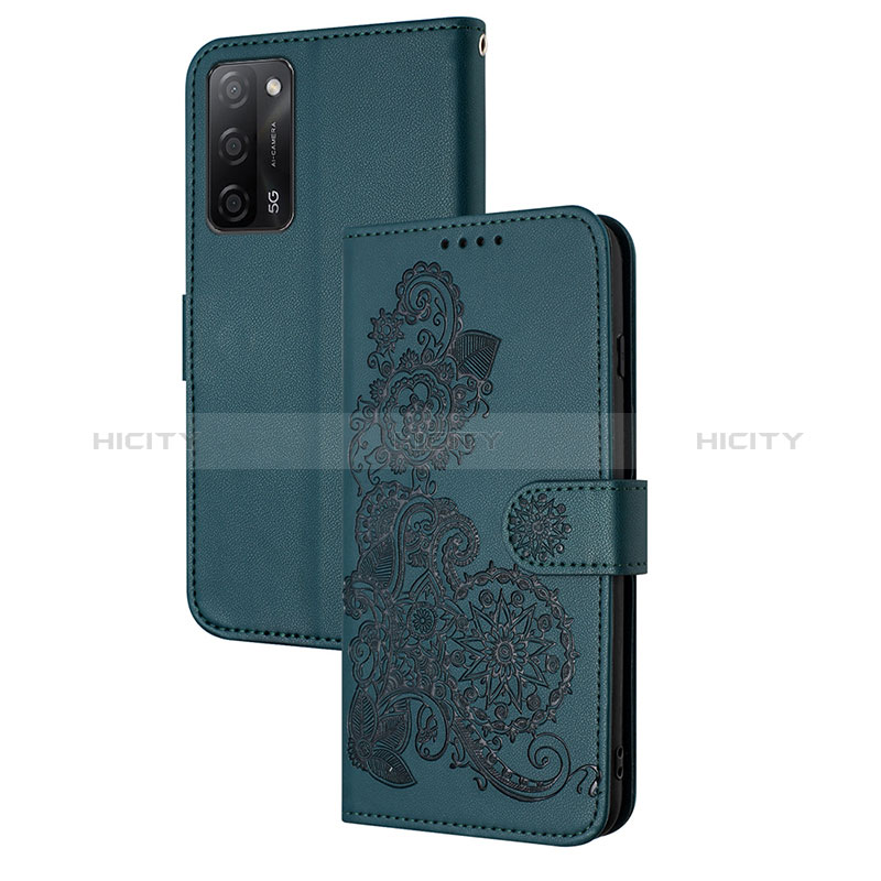 Custodia Portafoglio In Pelle Fiori Cover con Supporto Y01X per Oppo A55 5G Verde