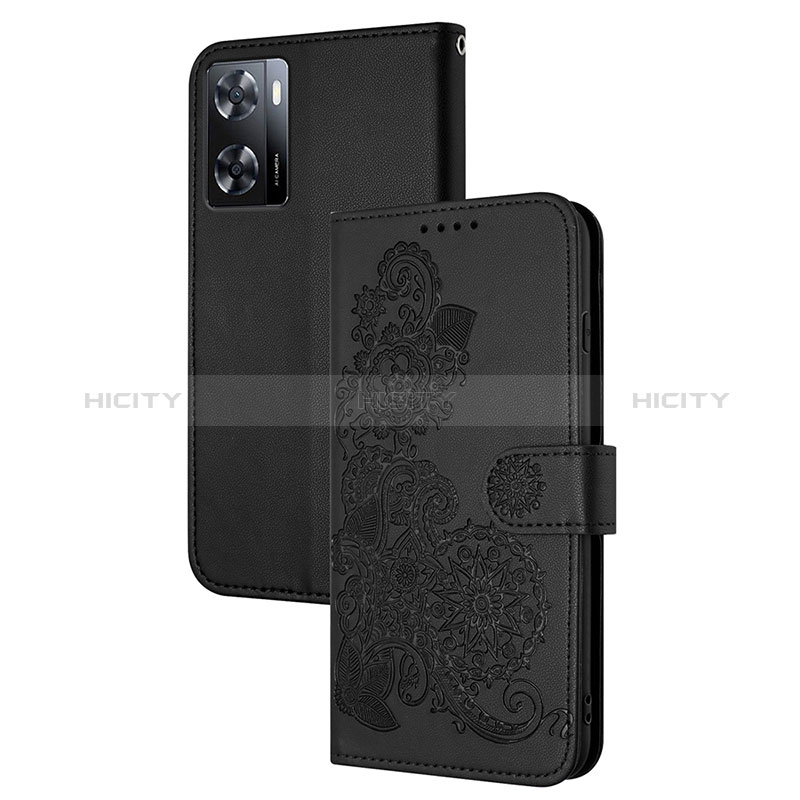 Custodia Portafoglio In Pelle Fiori Cover con Supporto Y01X per Oppo A57 4G Nero