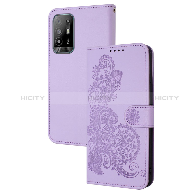 Custodia Portafoglio In Pelle Fiori Cover con Supporto Y01X per Oppo A94 5G Viola