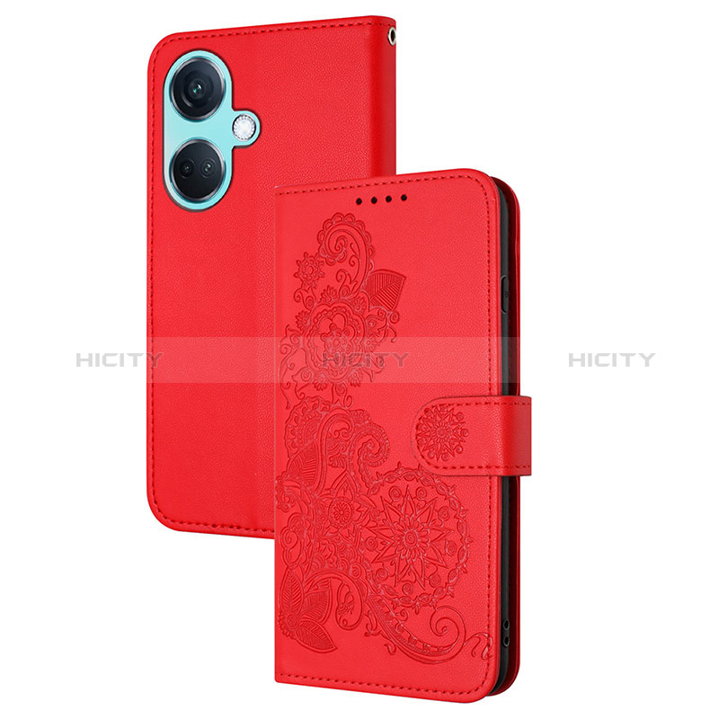 Custodia Portafoglio In Pelle Fiori Cover con Supporto Y01X per Oppo K11 5G Rosso