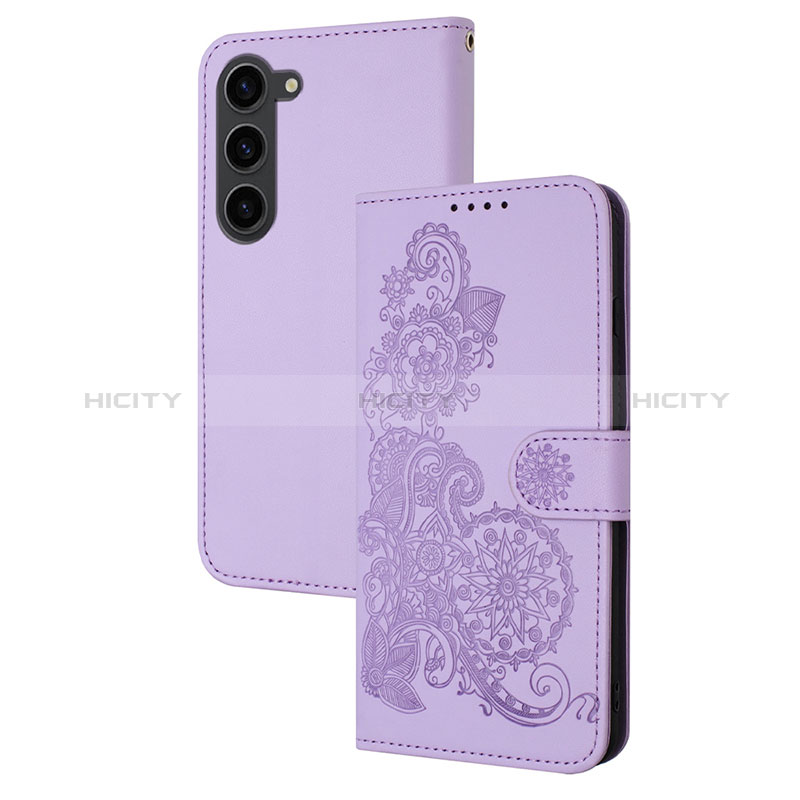 Custodia Portafoglio In Pelle Fiori Cover con Supporto Y01X per Samsung Galaxy S22 5G Viola