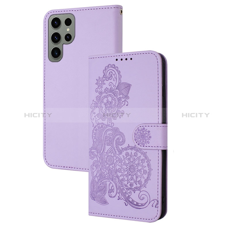 Custodia Portafoglio In Pelle Fiori Cover con Supporto Y01X per Samsung Galaxy S25 Ultra 5G Viola