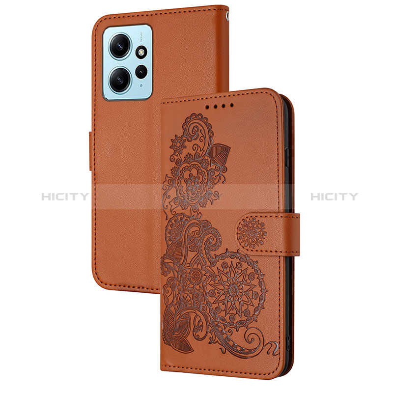 Custodia Portafoglio In Pelle Fiori Cover con Supporto Y01X per Xiaomi Redmi Note 12 4G Marrone