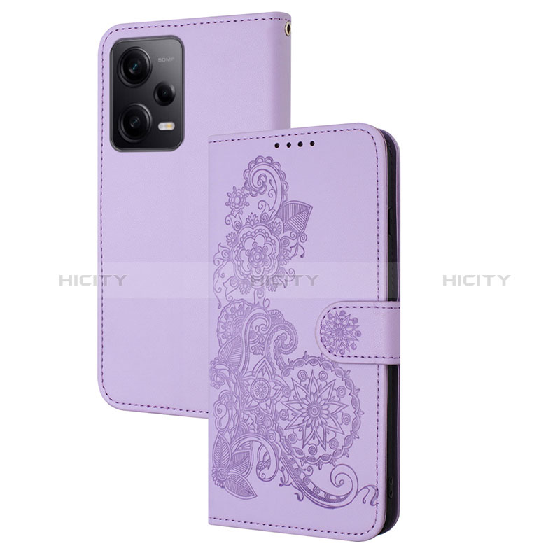 Custodia Portafoglio In Pelle Fiori Cover con Supporto Y01X per Xiaomi Redmi Note 12 Explorer Viola