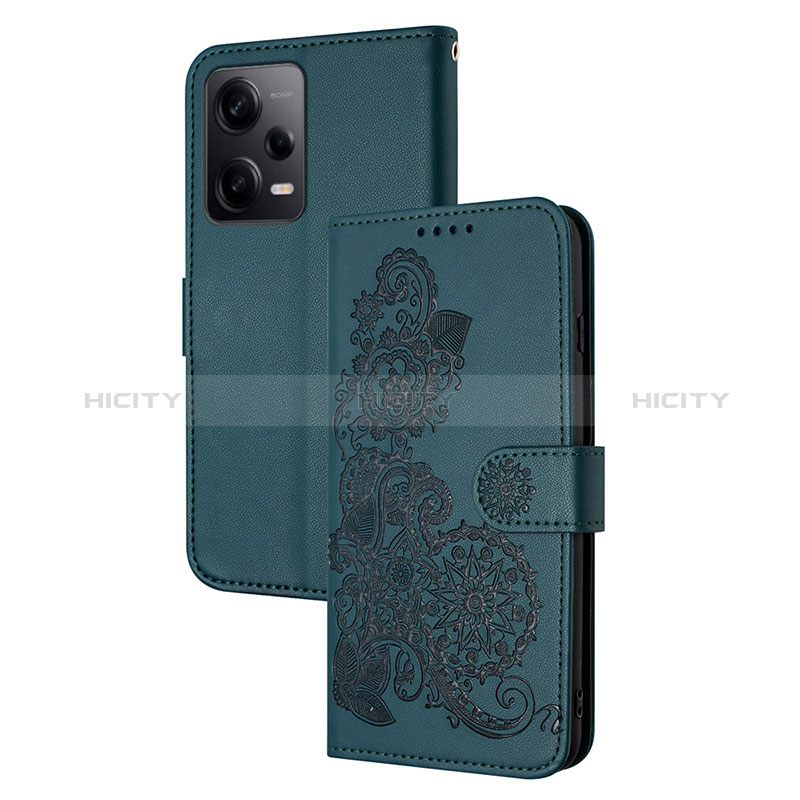 Custodia Portafoglio In Pelle Fiori Cover con Supporto Y01X per Xiaomi Redmi Note 12 Pro 5G Verde