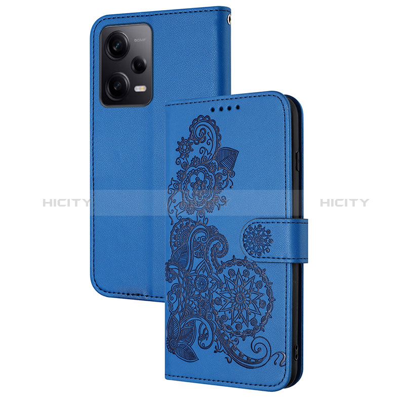 Custodia Portafoglio In Pelle Fiori Cover con Supporto Y01X per Xiaomi Redmi Note 12 Pro+ Plus 5G Blu