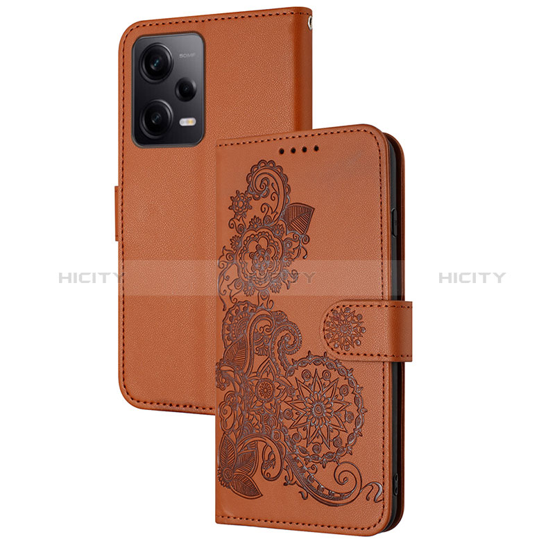 Custodia Portafoglio In Pelle Fiori Cover con Supporto Y01X per Xiaomi Redmi Note 12 Pro+ Plus 5G Marrone