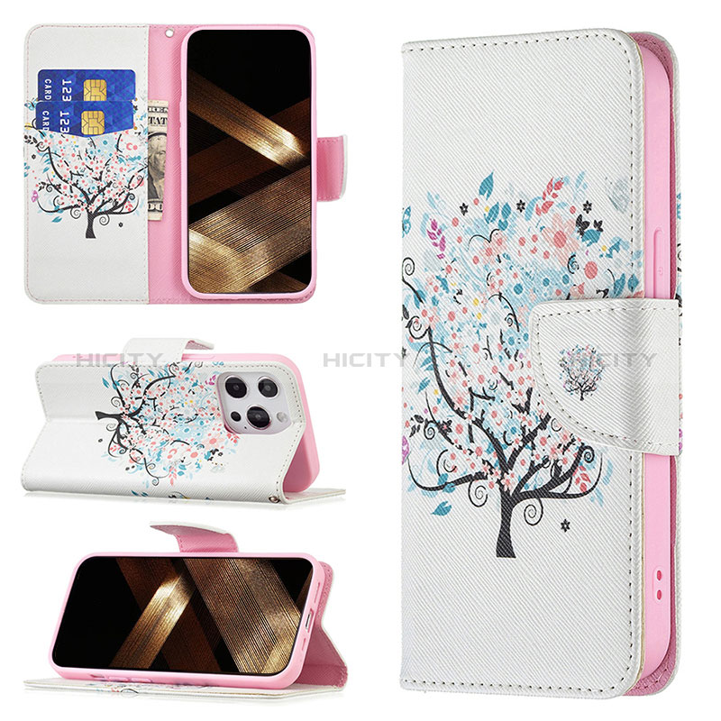 Custodia Portafoglio In Pelle Fiori Cover con Supporto Z02 per Apple iPhone 14 Pro Multicolore