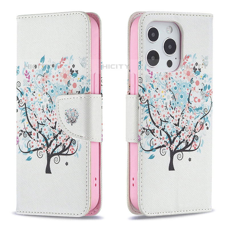 Custodia Portafoglio In Pelle Fiori Cover con Supporto Z02 per Apple iPhone 15 Pro Max Multicolore