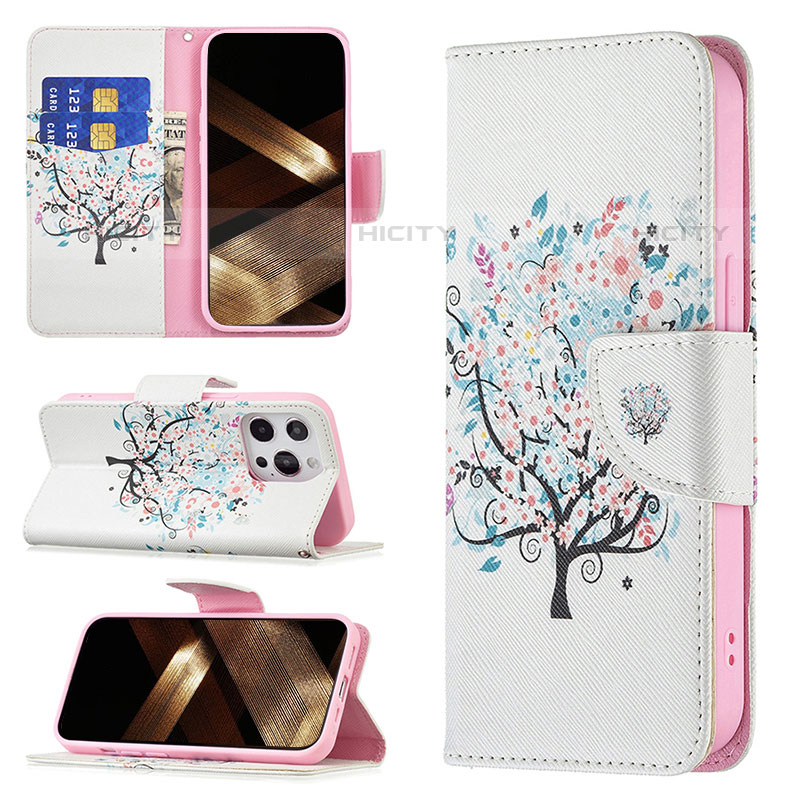 Custodia Portafoglio In Pelle Fiori Cover con Supporto Z02 per Apple iPhone 15 Pro Max Multicolore