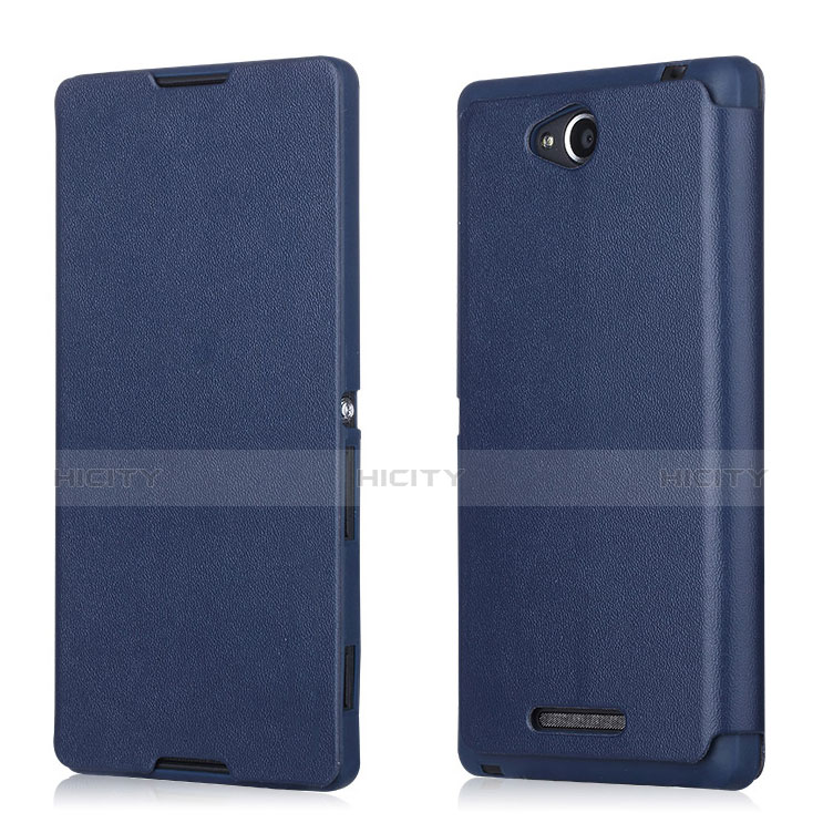 Custodia Portafoglio In Pelle per Sony Xperia C S39h Blu