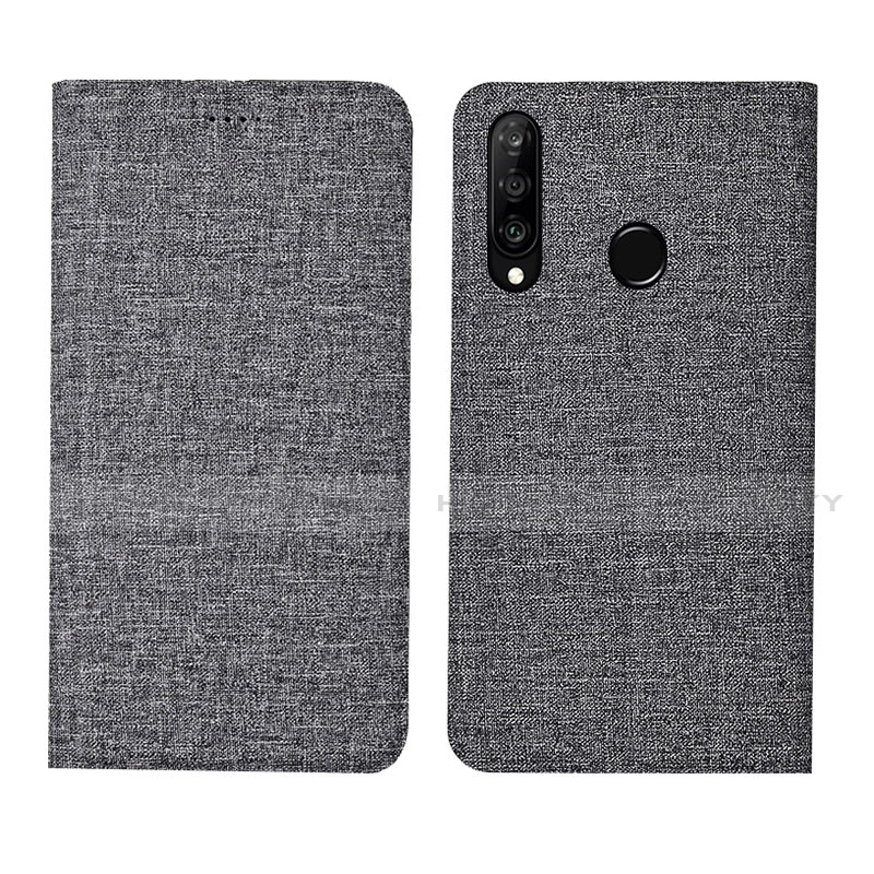 Custodia Portafoglio In stoffa con Supporto H01 per Huawei P30 Lite XL Grigio