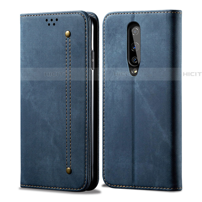 Custodia Portafoglio In stoffa con Supporto H01 per OnePlus 8 Blu