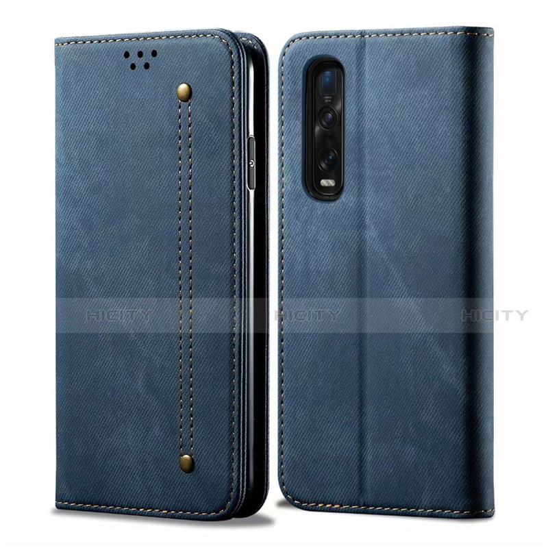 Custodia Portafoglio In stoffa con Supporto H01 per Oppo Find X2 Pro Blu