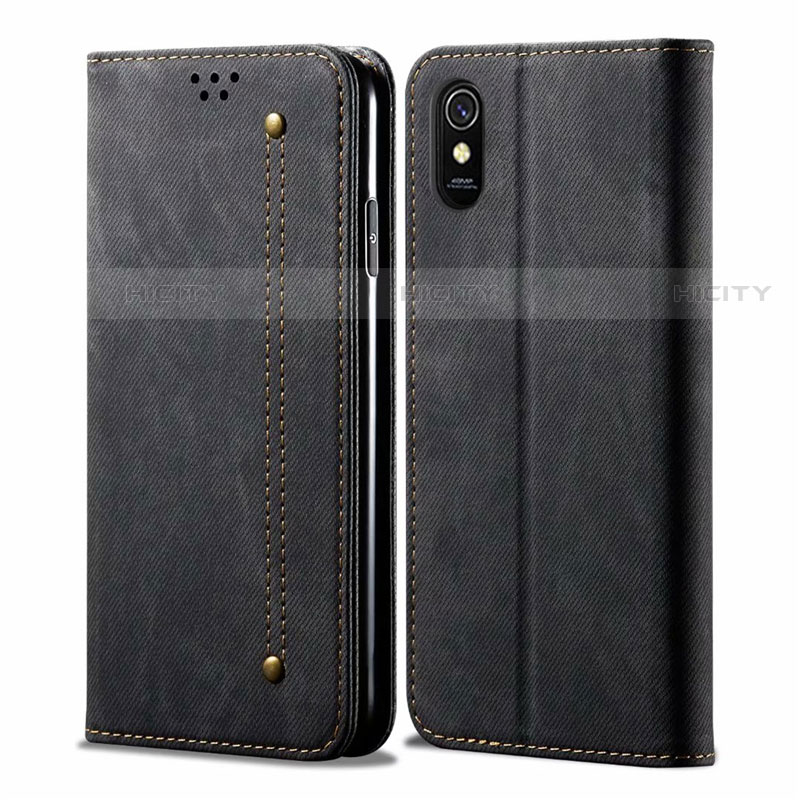 Custodia Portafoglio In stoffa con Supporto H01 per Xiaomi Redmi 9A Nero