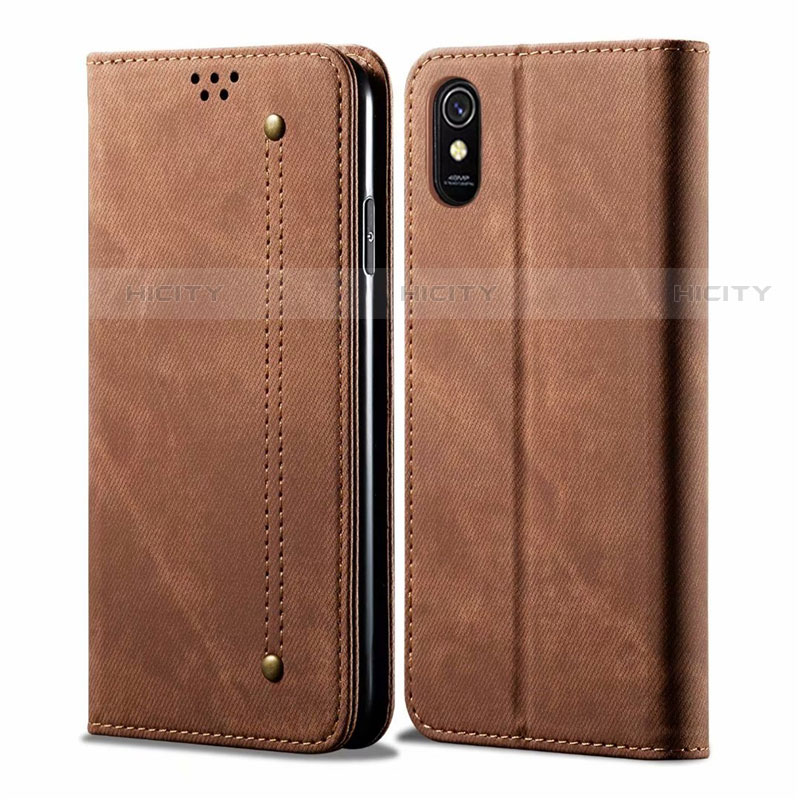 Custodia Portafoglio In stoffa con Supporto H01 per Xiaomi Redmi 9AT Marrone